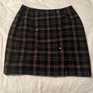 White + Warren wool blend plaid skirt
